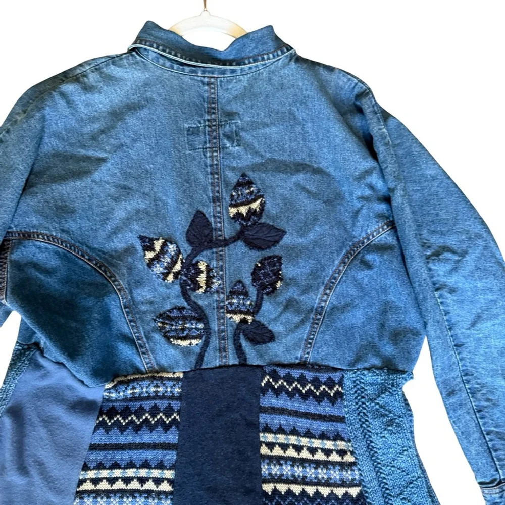 Handmade Upcycled Denim Patchwork Maxi Dress Size XL Artisan Eco-Friendly - Picture 15 of 16